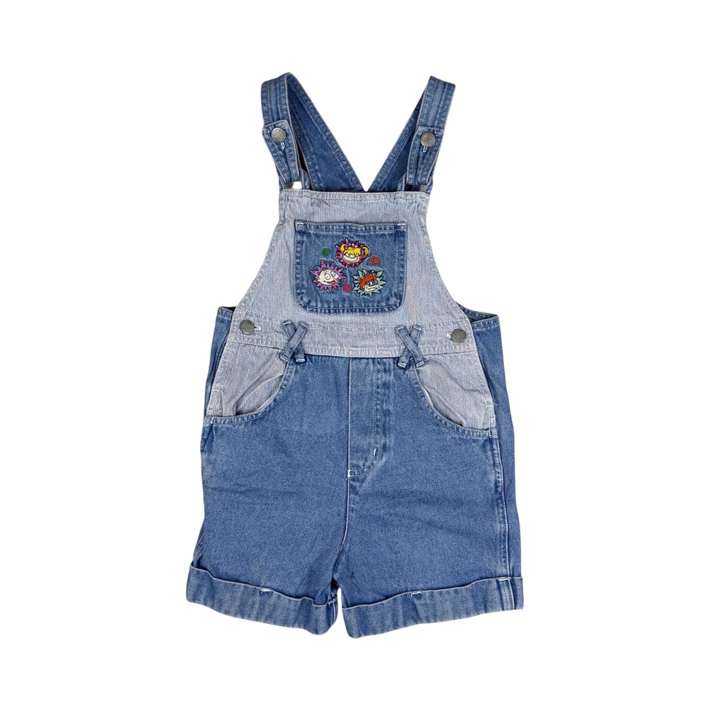 Vtg 90s Nickelodeon Rugrats Denim Shortalls Youth S Embroidered‎ Cartoon Viacom